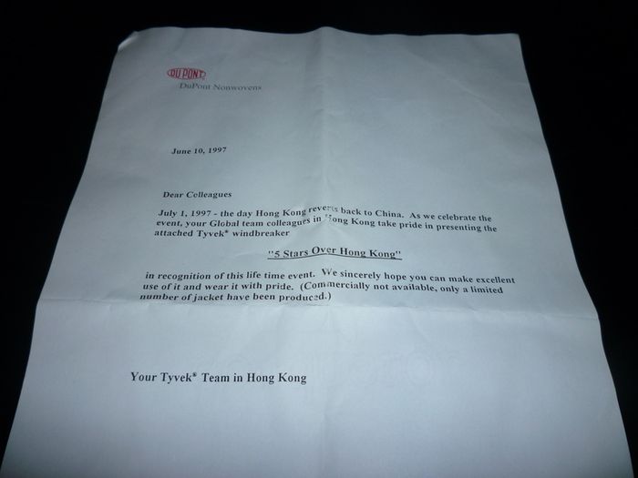 Hong Kong... CHINA .... Commemorative Dupont Jacket. July 1st 1997 Limited Edition with papers.