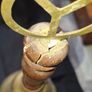 Vintage Brass School Bell with a turned wooden handle and a ring shaped top Image 7