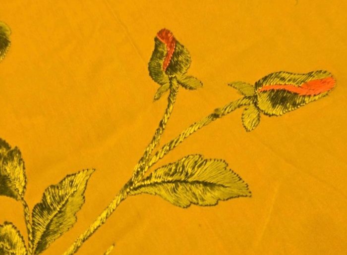 Vintage Italian Silk Embroidered Rose Shawl /Tablecloth 220 times 220 cm