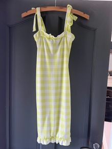 PRETTYLITTLETHING Lime check mini bodycon dress size 6