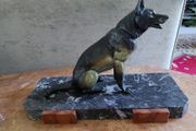Antique French bronze Alsatian German Shepherd statue by Rochard 1930s