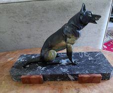 Antique French bronze Alsatian German Shepherd statue by Rochard 1930s