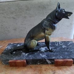 Antique French bronze Alsatian German Shepherd statue by Rochard 1930s