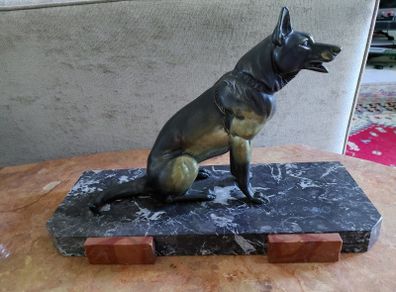 Antique French bronze Alsatian German Shepherd statue by Rochard 1930s
