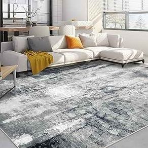 Modern Abstract Area Rug 200x300cm Washable Living Room Rug Non-slip Soft Carpet Short Pile Faux Wool Boho Art Floor Carpet for Living Room Bedroom Home Office Dining Room Kitchen Decor, Gery