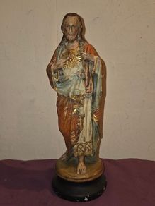 Antique Hand Painted Sacred Heart of Jesus Statue