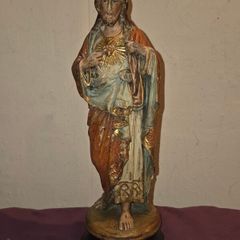 Antique Hand Painted Sacred Heart of Jesus Statue
