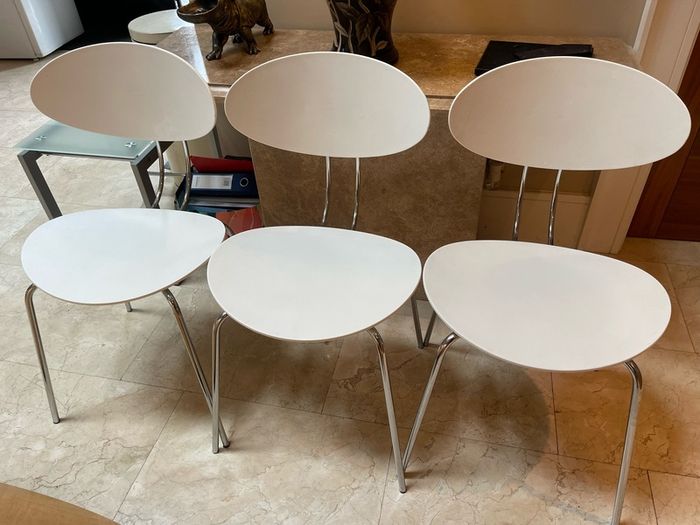 3 x Solid Modern White Kitchen Dining Chairs - Can Deliver