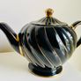 Vintage Sadler England Black and Gold Swirl Tea Set Teapot, Sugar Bowl and Milk Jug Image 2