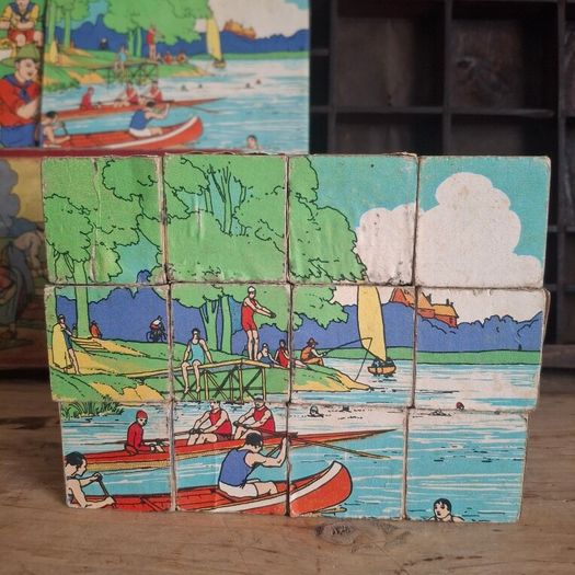 1940s French Wooden Puzzle Blocks