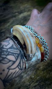 Reclaimed Wild Boar Tusk soldered to a handcrafted 925 silver cuff bracelet Tribal Jewelry