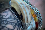 Reclaimed Wild Boar Tusk soldered to a handcrafted 925 silver cuff bracelet Tribal Jewelry