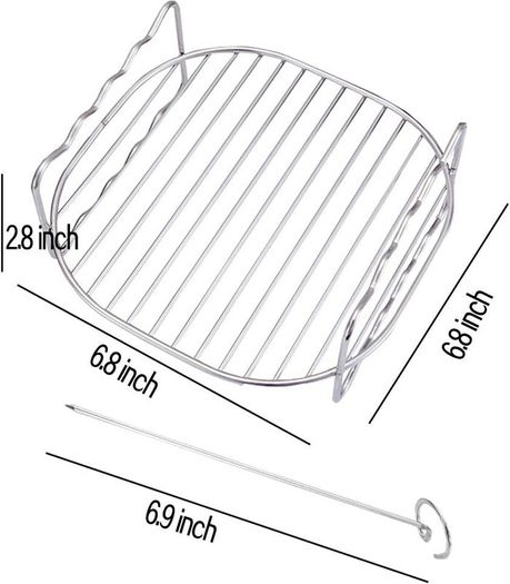 Air Fryer Double Layer Rack, Multi-purpose Air Fryer Accessories with 4 Skewers, 6.8 Inch Stainless Steel Airfryer Grill Pan Compatible with Go Wise/Phillips Airfryer (Fit 3.5-5.8QT)