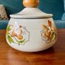Vintage Enamel Lidded Saucepan Pot with Wooden Handle Autumnal Leaf Design Image 9