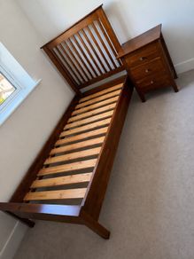 solid wood bed and matching bedside locker