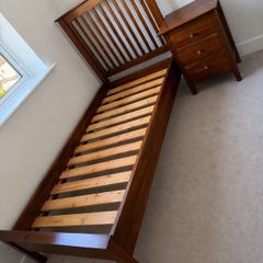 solid wood bed and matching bedside locker