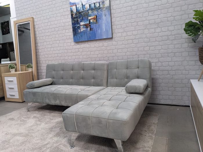 Grey Velvet Nordic Comfort Chaise Sofa, 198cm