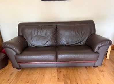 Genuine Leather 3-Piece Suite Excellent Condition Chocolate Brown