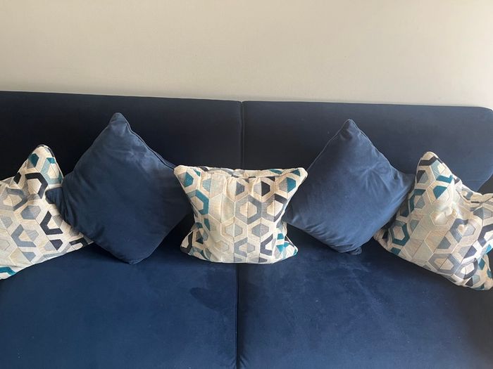 Navy velour sofa (almost new)