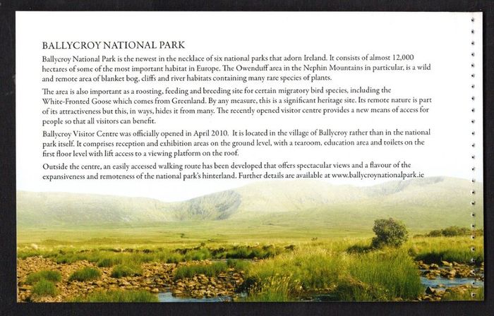 2011 Ireland National Parks of Ireland Commemorative Stamps Booklet Mint Never Hinged (MNH). Scans of contents show in advert.