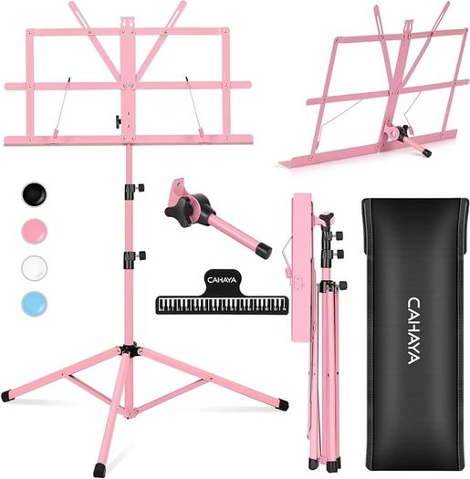 Sheet Music Stand Metal Portable with Carrying Bag, Sheet Music Folder, Projector Stand, Portable Podium Stand, Laptop Stand Pink
