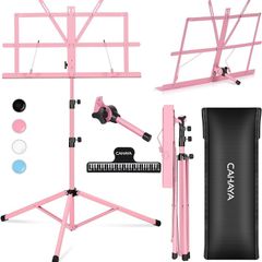 Sheet Music Stand Metal Portable with Carrying Bag, Sheet Music Folder, Projector Stand, Portable Podium Stand, Laptop Stand Pink