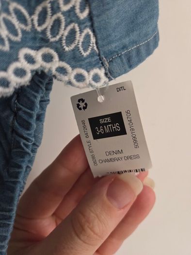3-6m, With Tags Soft Denim Chambray Dress with Matching Bloomers