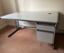 Metal office desk. Two wire portals. Two drawers
