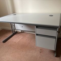 Metal office desk. Two wire portals. Two drawers