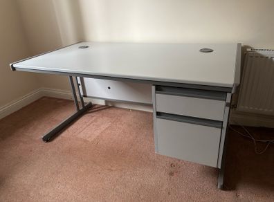 Metal office desk. Two wire portals. Two drawers