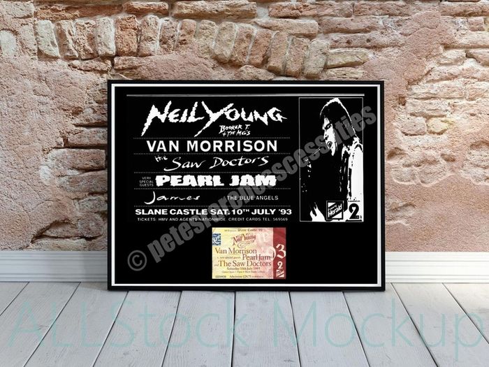 Neil Young Slane Castle 1993 concert poster with ticket reproduction print