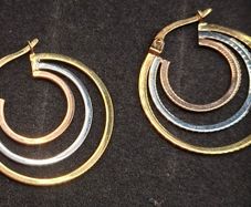 9ct three tones yellow, white,and rose gold triple hoop earrings