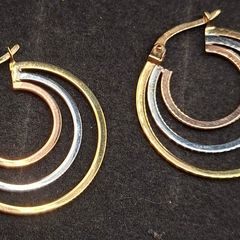 9ct three tones yellow, white,and rose gold triple hoop earrings