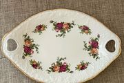 Vintage Royal Albert Old Country Roses Oval Tray With Heart Cut Out Handles 9.5"
