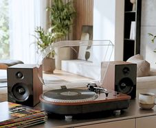 Record Player Teak Finish with Speakers