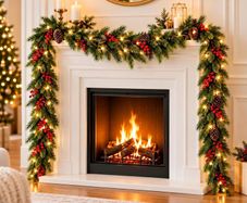 2Pack 2M Christmas Garland with 5m String Lights for Xmas Decoration Artificial Pine Garland with Red Berries & Pinecones with 8 Lighting Modes for Stairs, Fireplace, Indoor & Outdoor Decoration