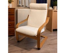 Scandinavian Style Armchair, Rocking Chair, Cream & Wood