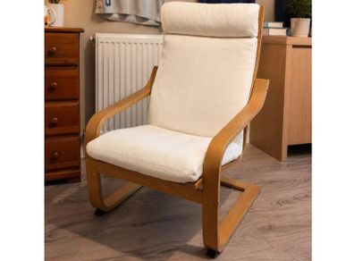 Scandinavian Style Armchair, Rocking Chair, Cream & Wood