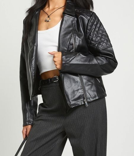 womens faux leather biker jacket