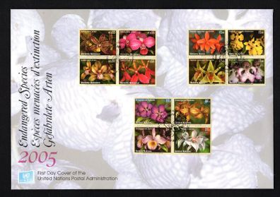 2005 United Nations (US, Geneva & Vienna) Endangered Species - Orchids Commemorative Stamps United Nations Postal Administration First Day Cover (FDC)