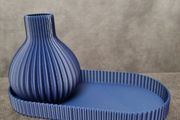 3D printed blue vase and tray set
