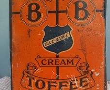 Rare Large Vintage Blue Badge Cream Toffee Shop Counter Tin