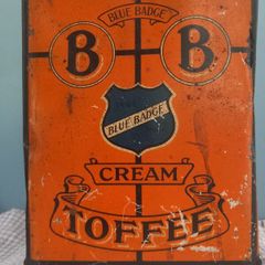 Rare Large Vintage Blue Badge Cream Toffee Shop Counter Tin