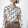 Fab Zara Limited Edition Ecru Satin Geometric Print Blouse Image 2