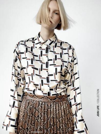 Fab Zara Limited Edition Ecru Satin Geometric Print Blouse
