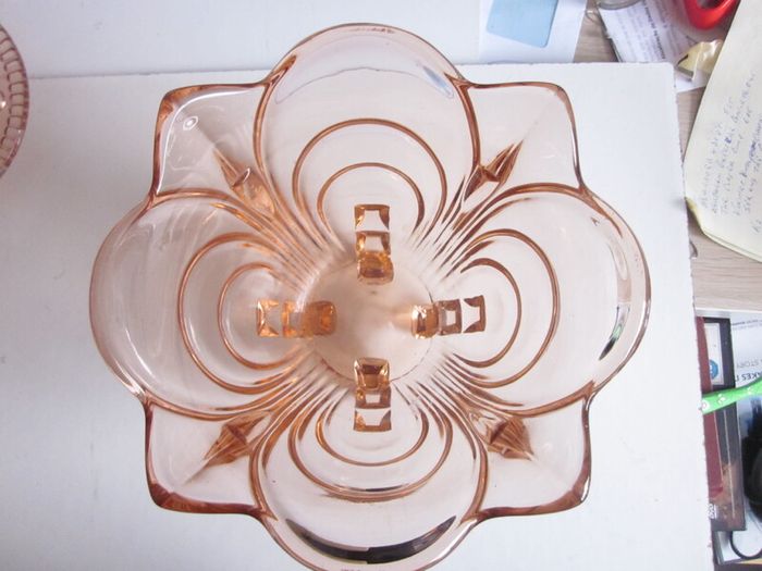 Vintage Deco Czech Pink Glass Large Footed Vase c.1930