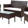 4-Piece Outdoor Rattan Patio Set with Glass Coffee Table  Brown Image 2