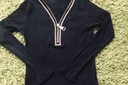 M.B.21 size L/XL black blouse with a zipper, decorated with cubic zirconia