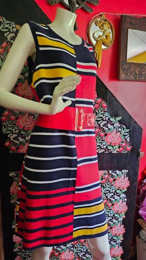 Tommy Hilfiger colorful red Black yellow 4 seasons cotton dress L