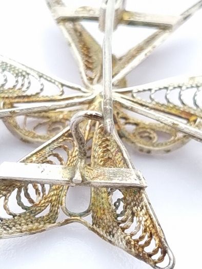 Vintage Sterling Silver Filigree Malta Cross Brooch